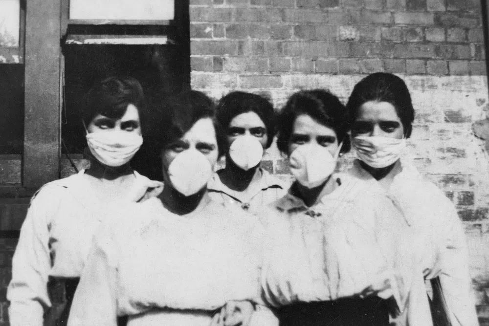 Women wearing surgical masks influenza. poster detail