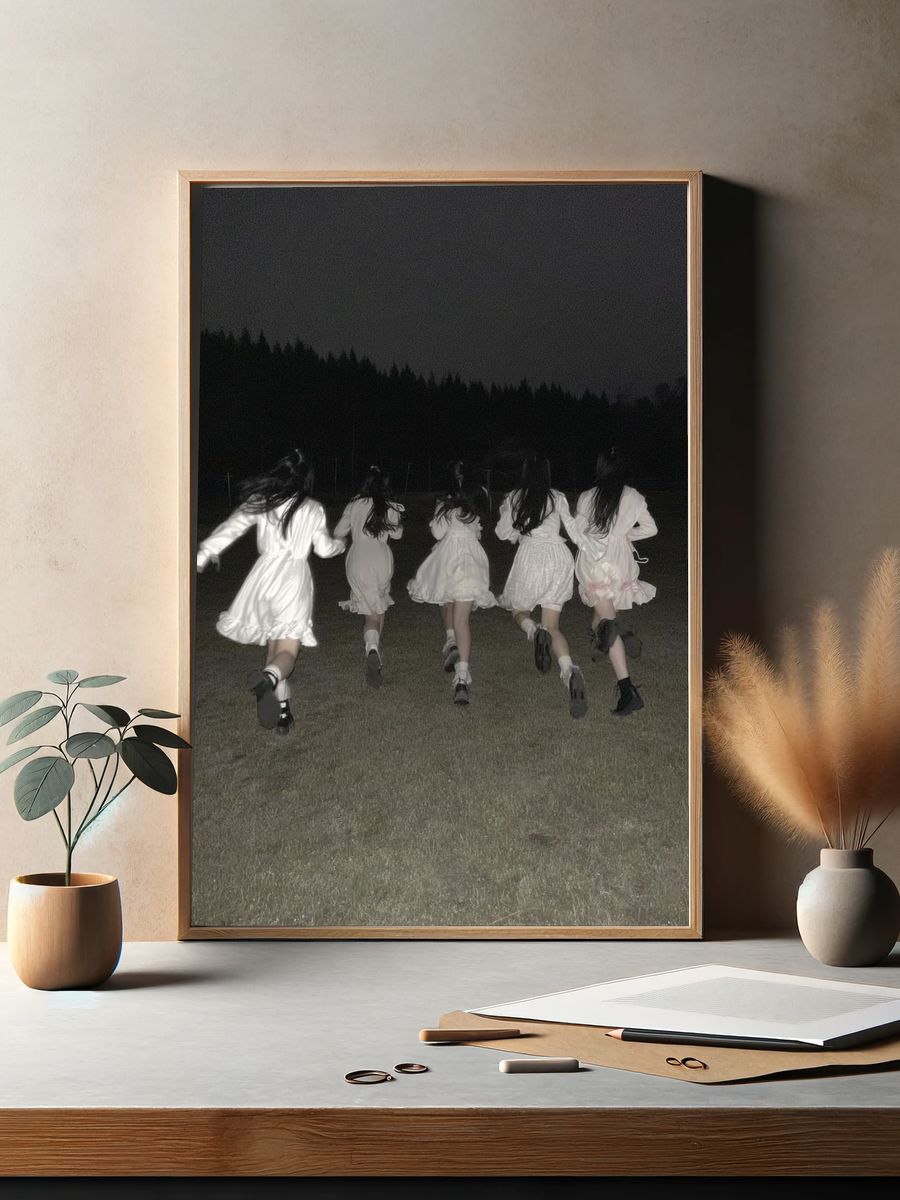 Girls Running at Night Photography Poster. — room view 2
