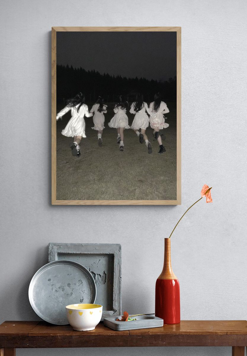 Girls Running at Night Photography Poster. — room view 3