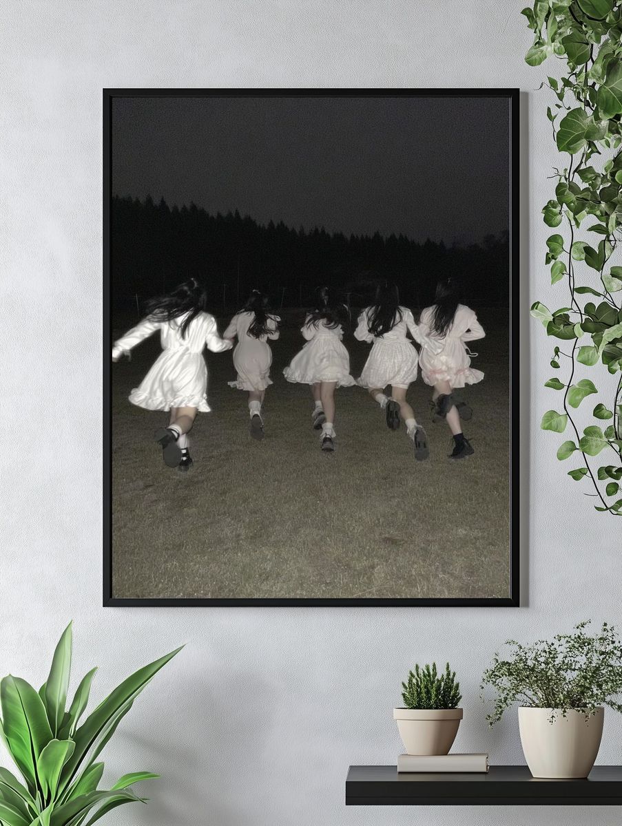 Girls Running at Night Photography Poster. — room view 4