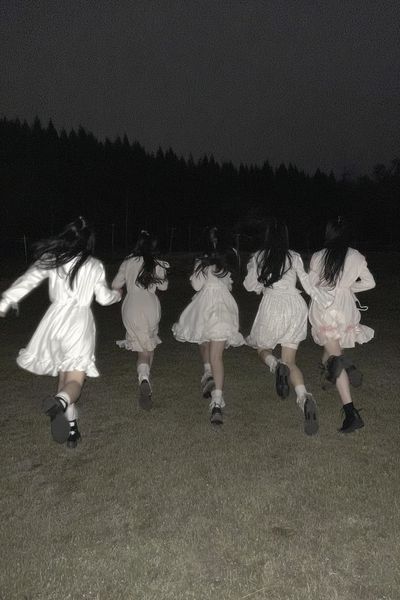 Girls Running at Night Photography Poster.