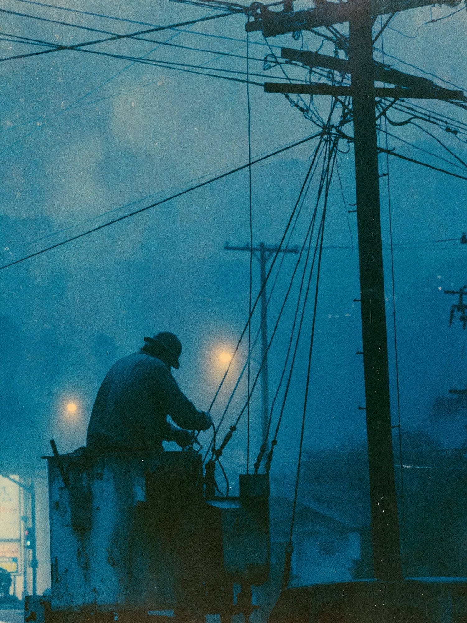 Foggy Utility Worker Photography Poster. poster detail