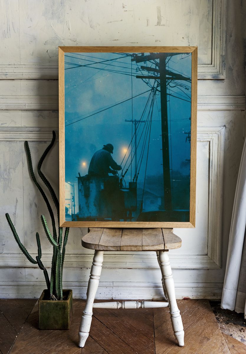 Foggy Utility Worker Photography Poster. — room view 1