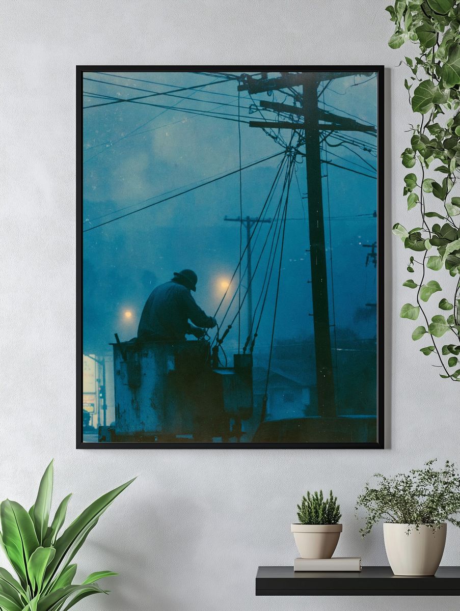 Foggy Utility Worker Photography Poster. — room view 4