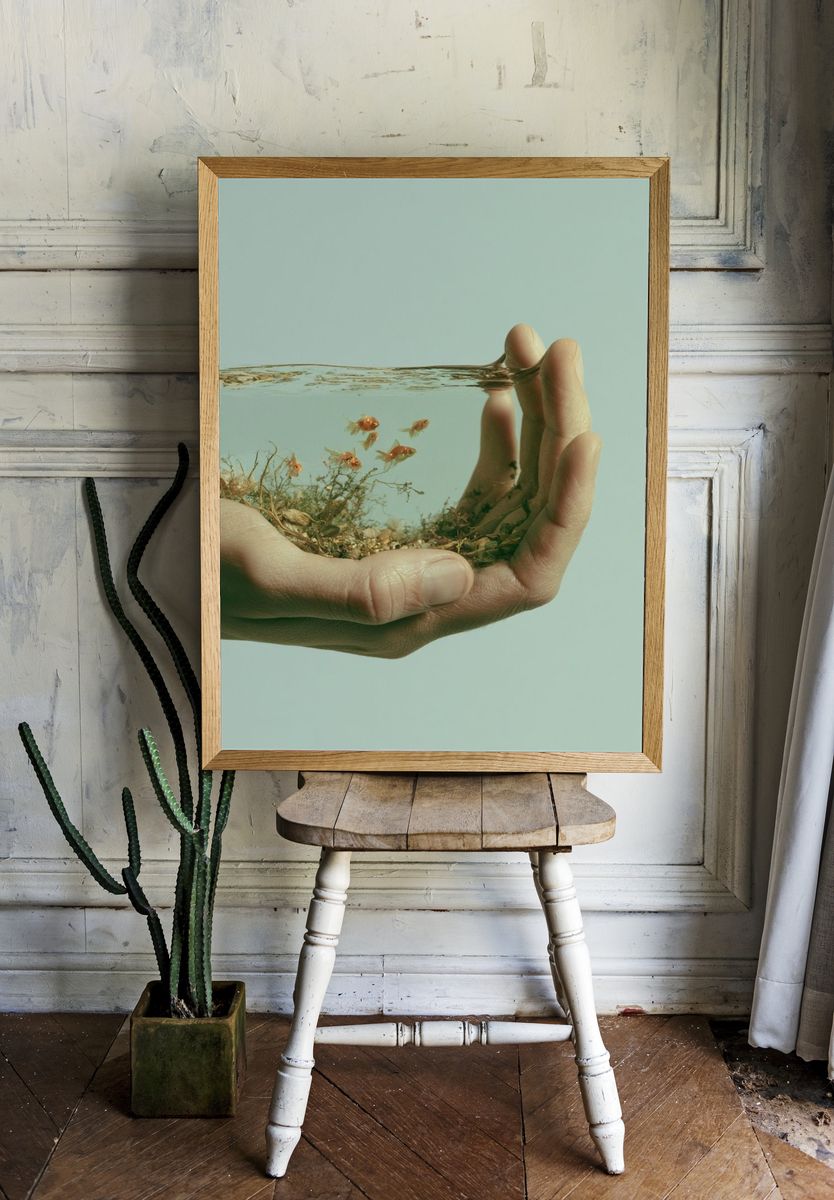 Handheld Aquarium Surrealism Print. — room view 1