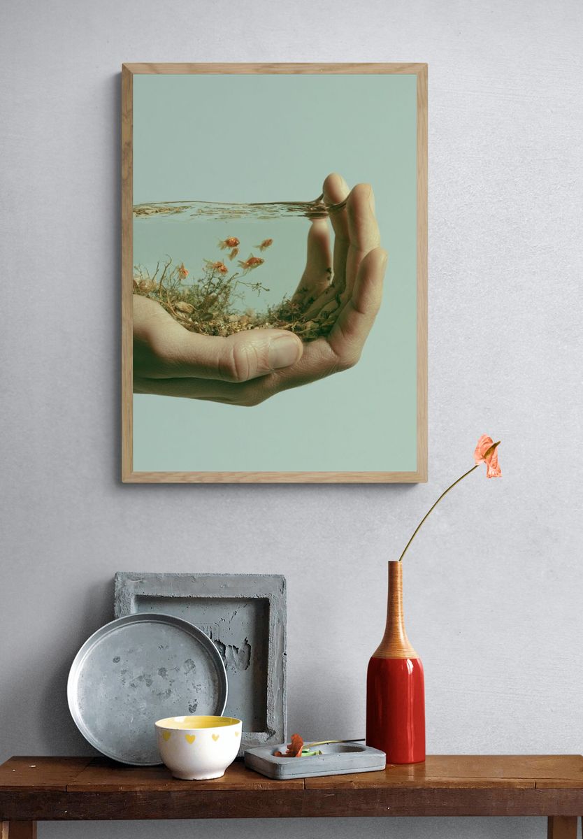 Handheld Aquarium Surrealism Print. — room view 3