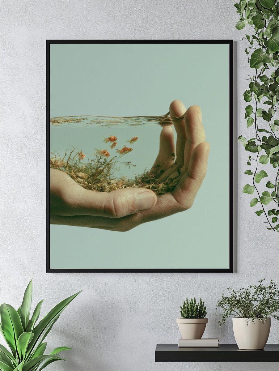 Handheld Aquarium Surrealism Print. — room view 4