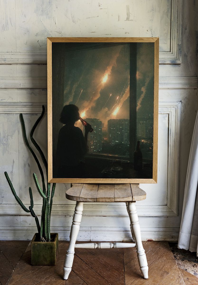 City Fireworks Silhouette Photography Poster. — room view 1