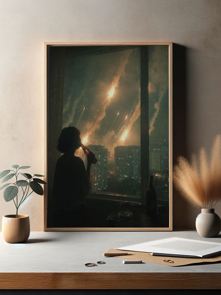 City Fireworks Silhouette Photography Poster. — room view 2