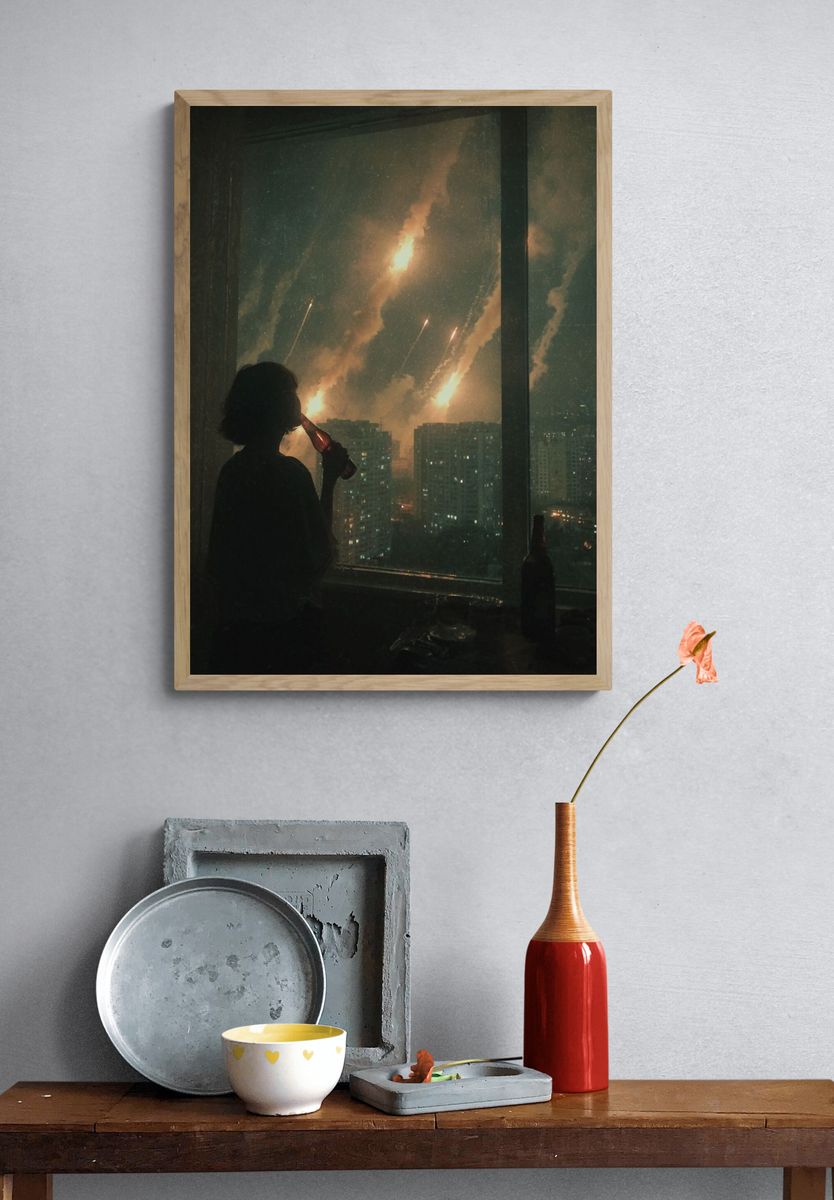 City Fireworks Silhouette Photography Poster. — room view 3