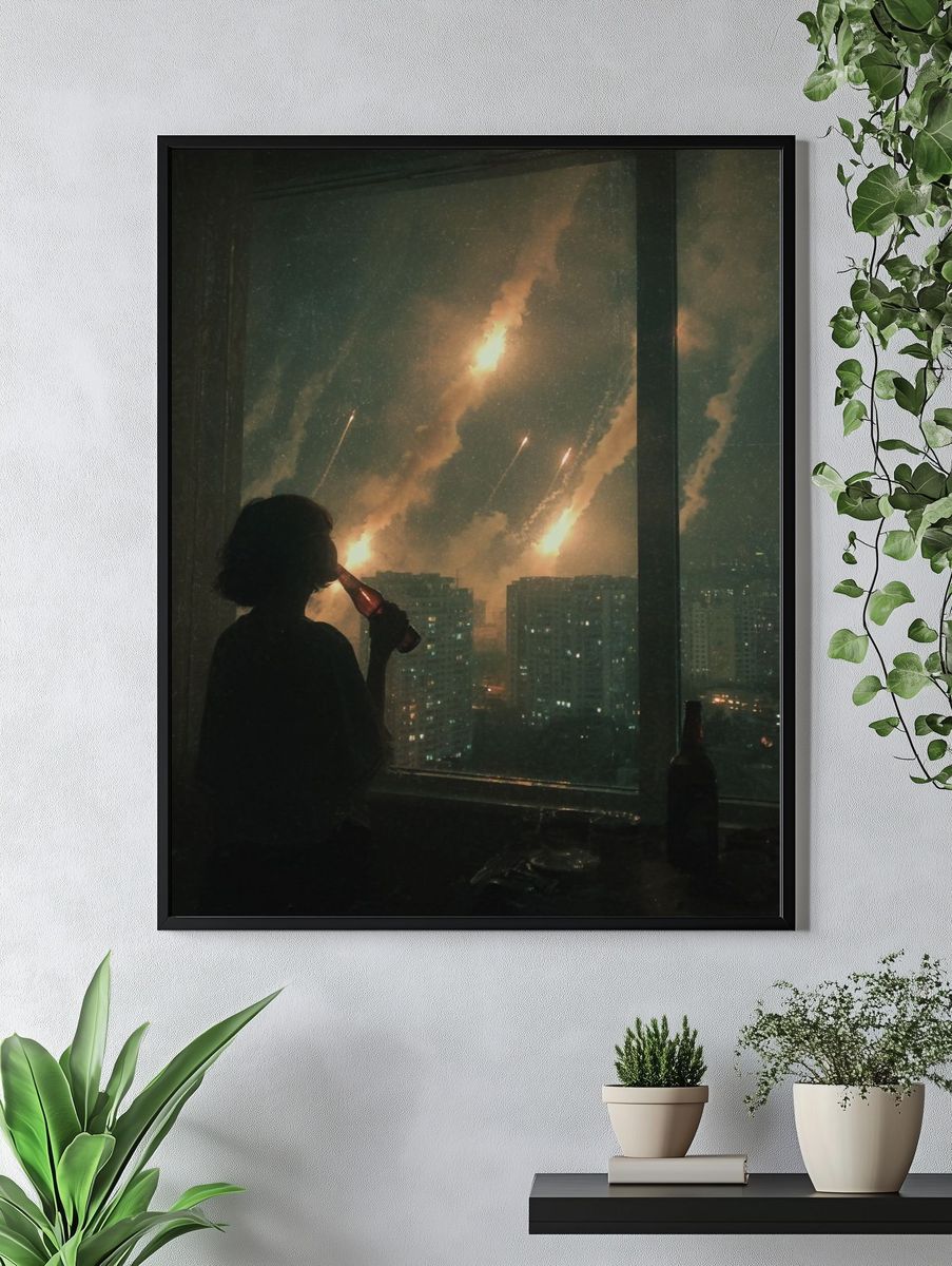 City Fireworks Silhouette Photography Poster. — room view 4
