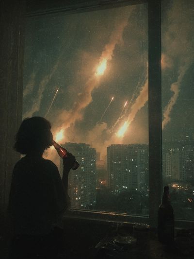 City Fireworks Silhouette Photography Poster. poster