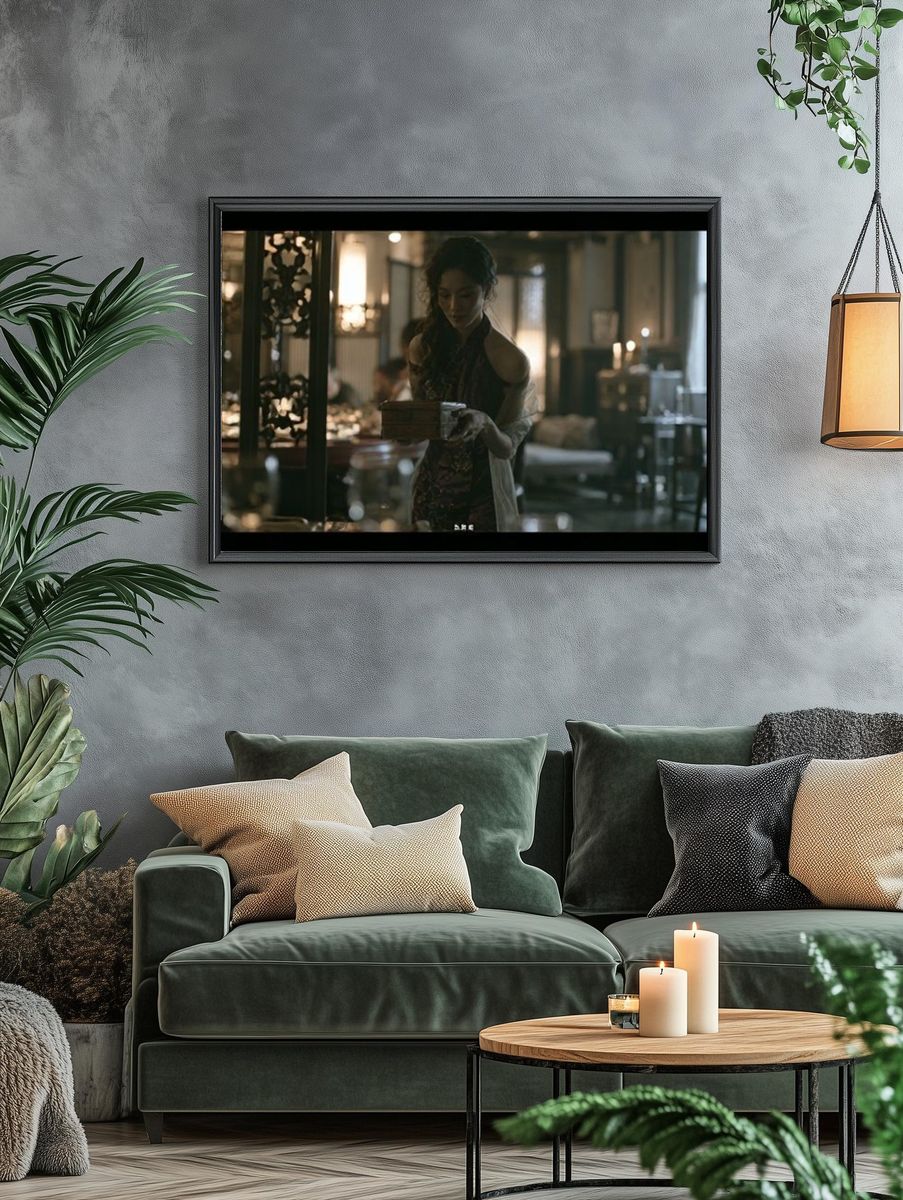 Cinematic Woman in Dim Interior Poster. — room view 4
