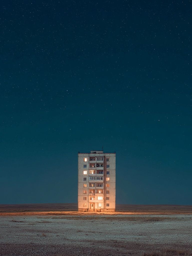 Solitary Apartment Under Starry Sky Poster. poster — photography art