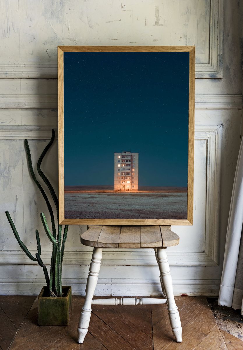 Solitary Apartment Under Starry Sky Poster. — room view 1