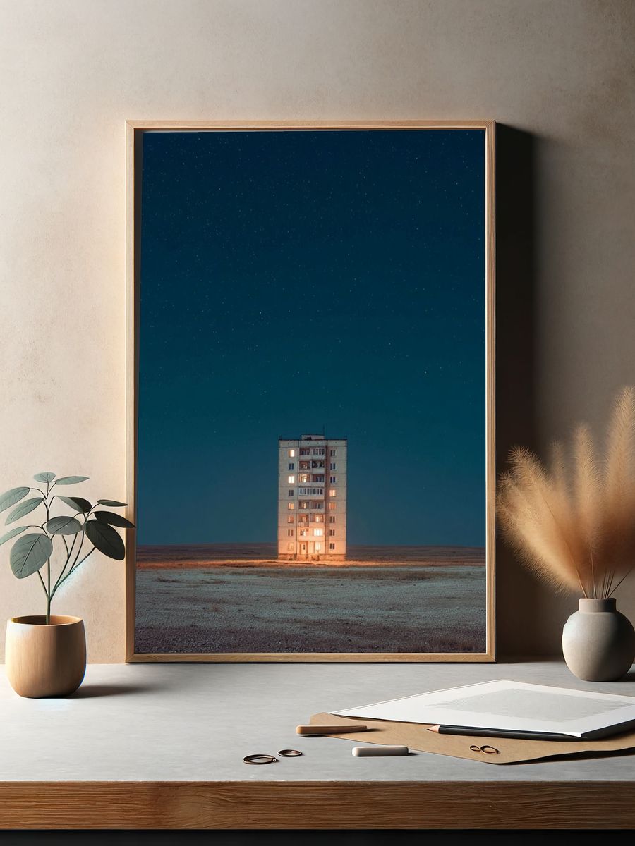Solitary Apartment Under Starry Sky Poster. — room view 2