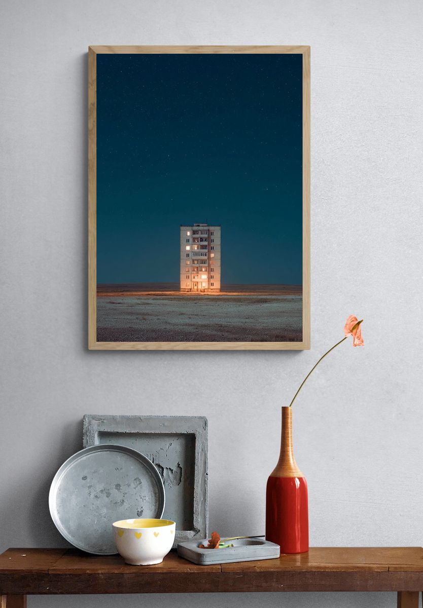 Solitary Apartment Under Starry Sky Poster. — room view 3