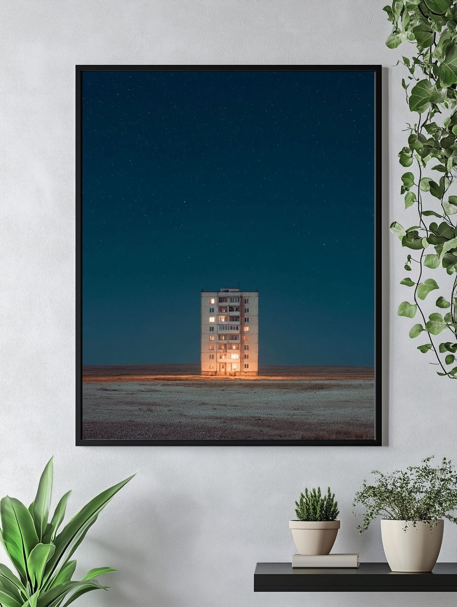 Solitary Apartment Under Starry Sky Poster. — room view 4