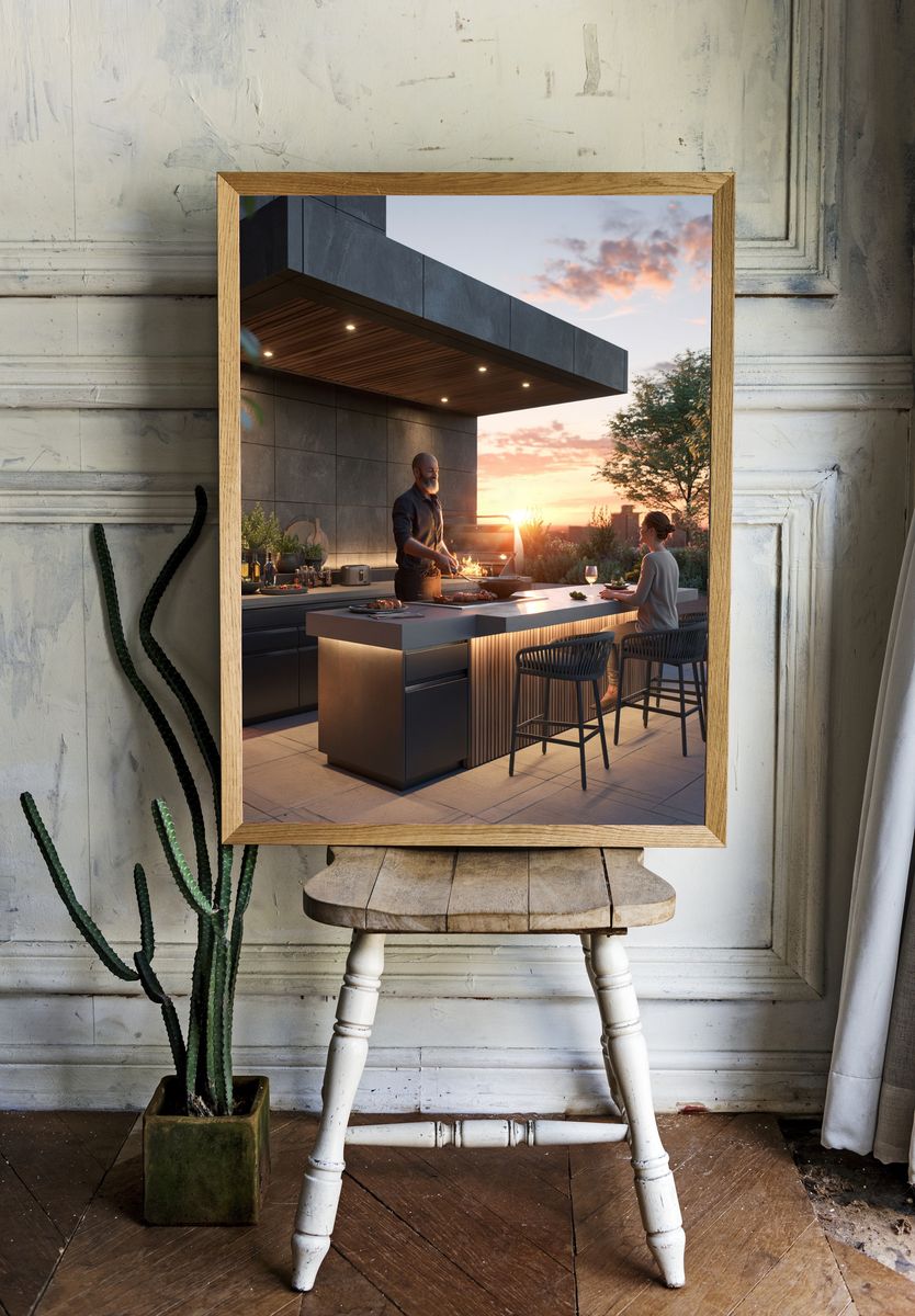 Sunset Rooftop Grill Photography Poster. — room view 1