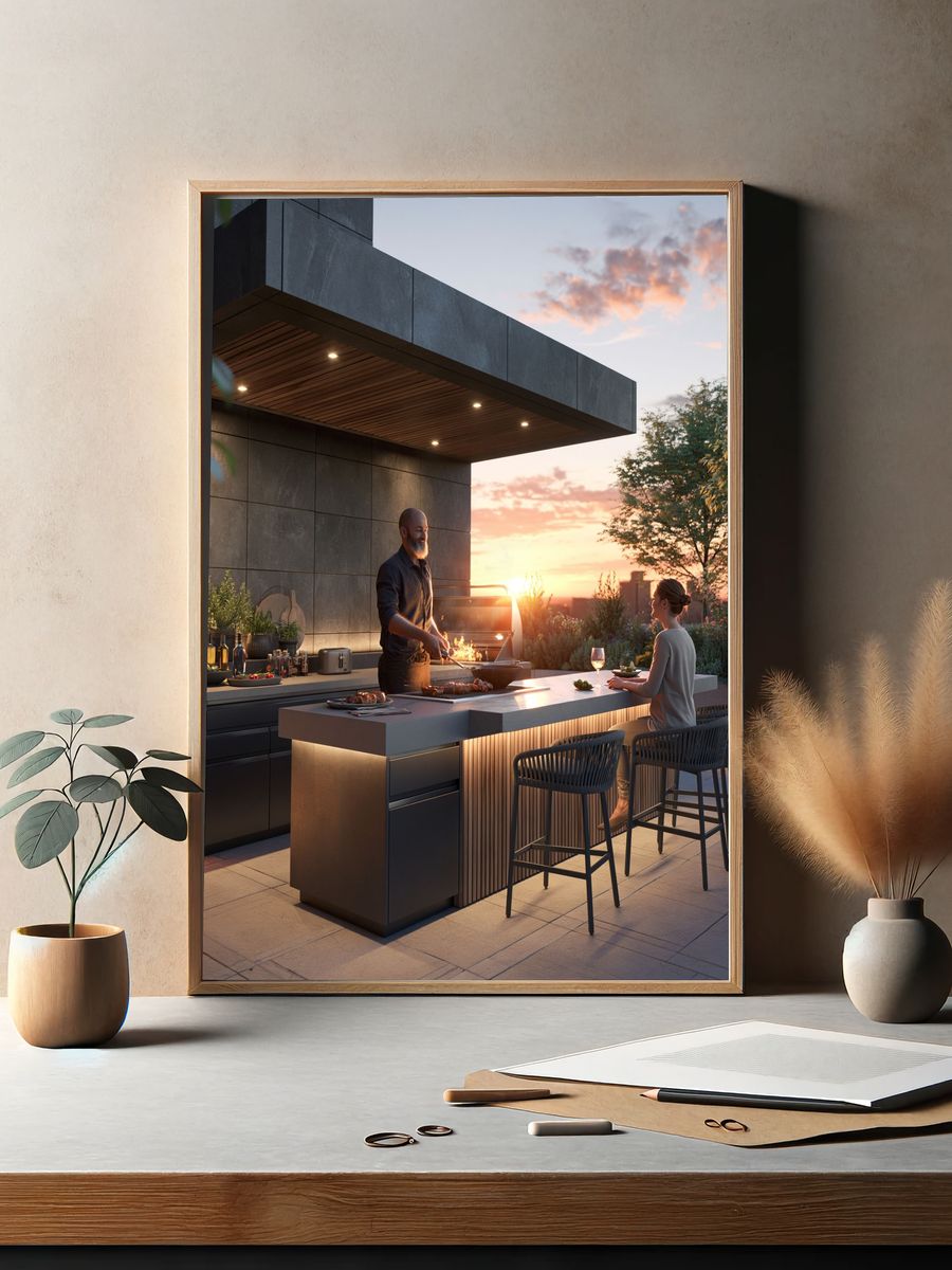 Sunset Rooftop Grill Photography Poster. — room view 2