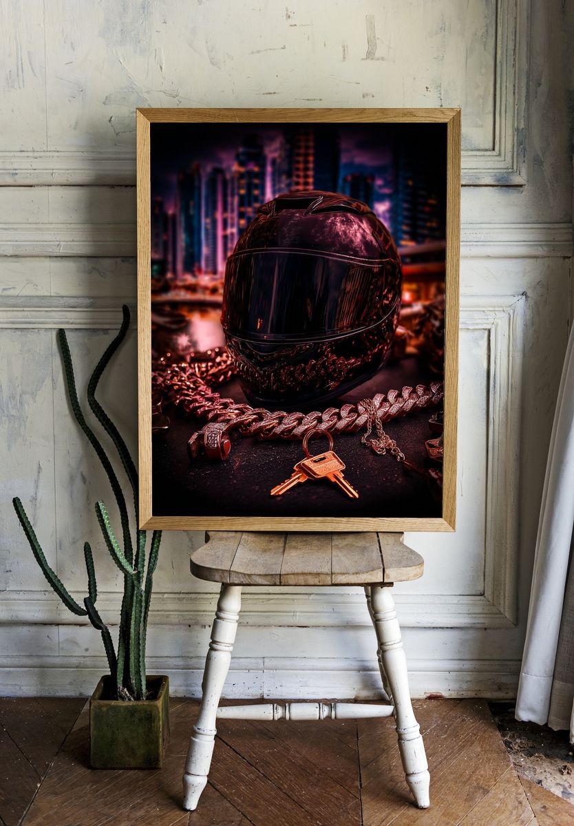 Luxury Helmet Cityscape Photography Poster. — room view 1