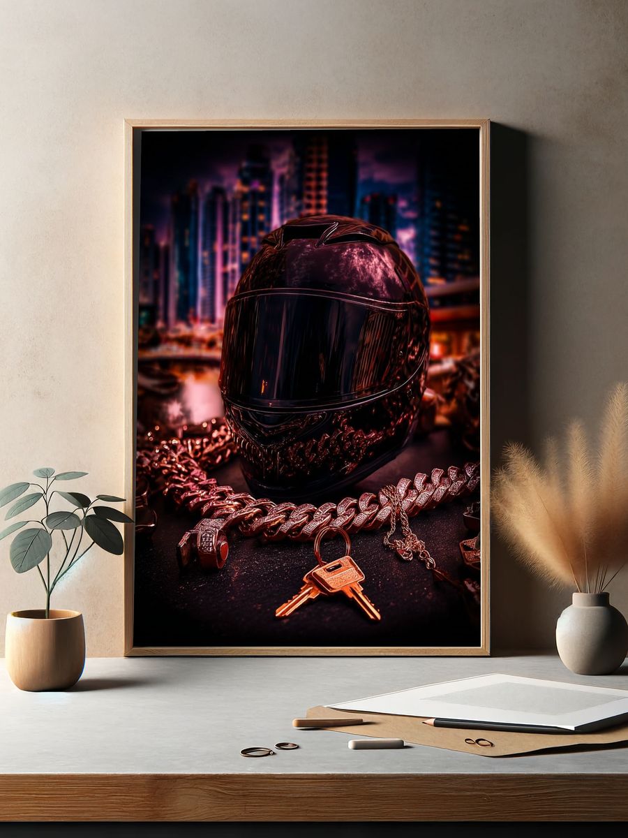 Luxury Helmet Cityscape Photography Poster. — room view 2