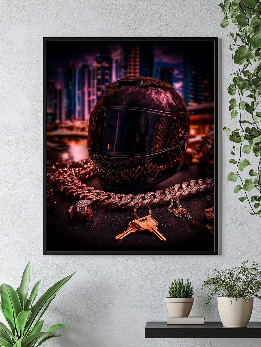 Luxury Helmet Cityscape Photography Poster. — room view 4