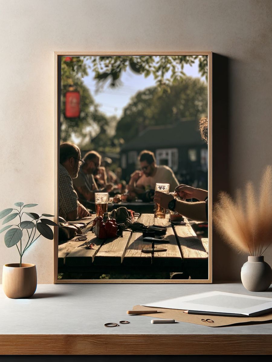 Beer Garden Gathering Photography Poster. — room view 2