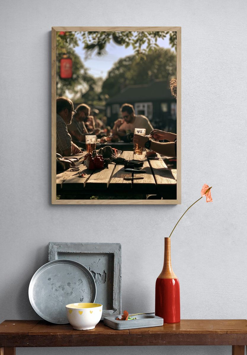 Beer Garden Gathering Photography Poster. — room view 3