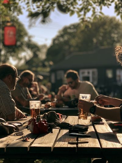 Beer Garden Gathering Photography Poster.