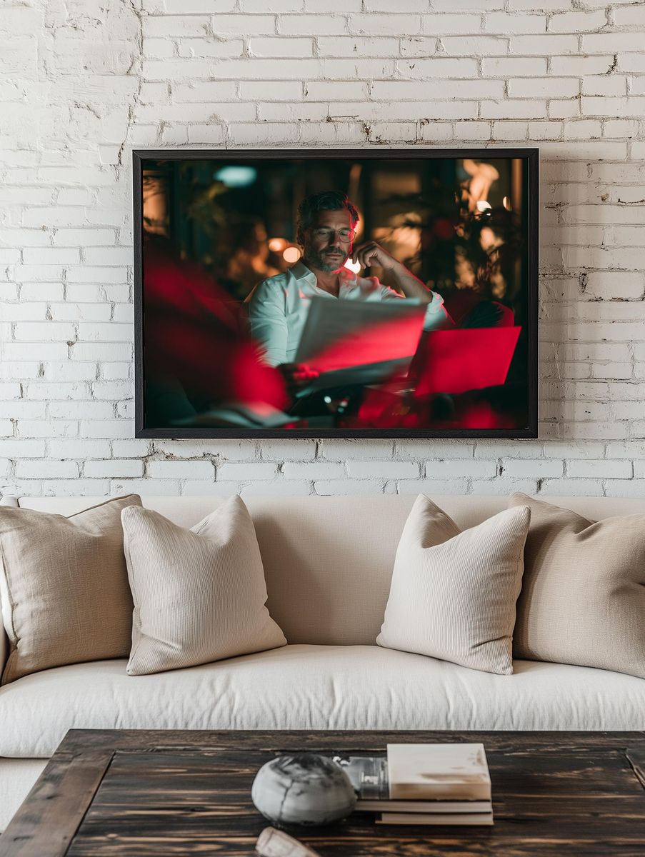 Focused Man at Laptop Photography Poster. room preview