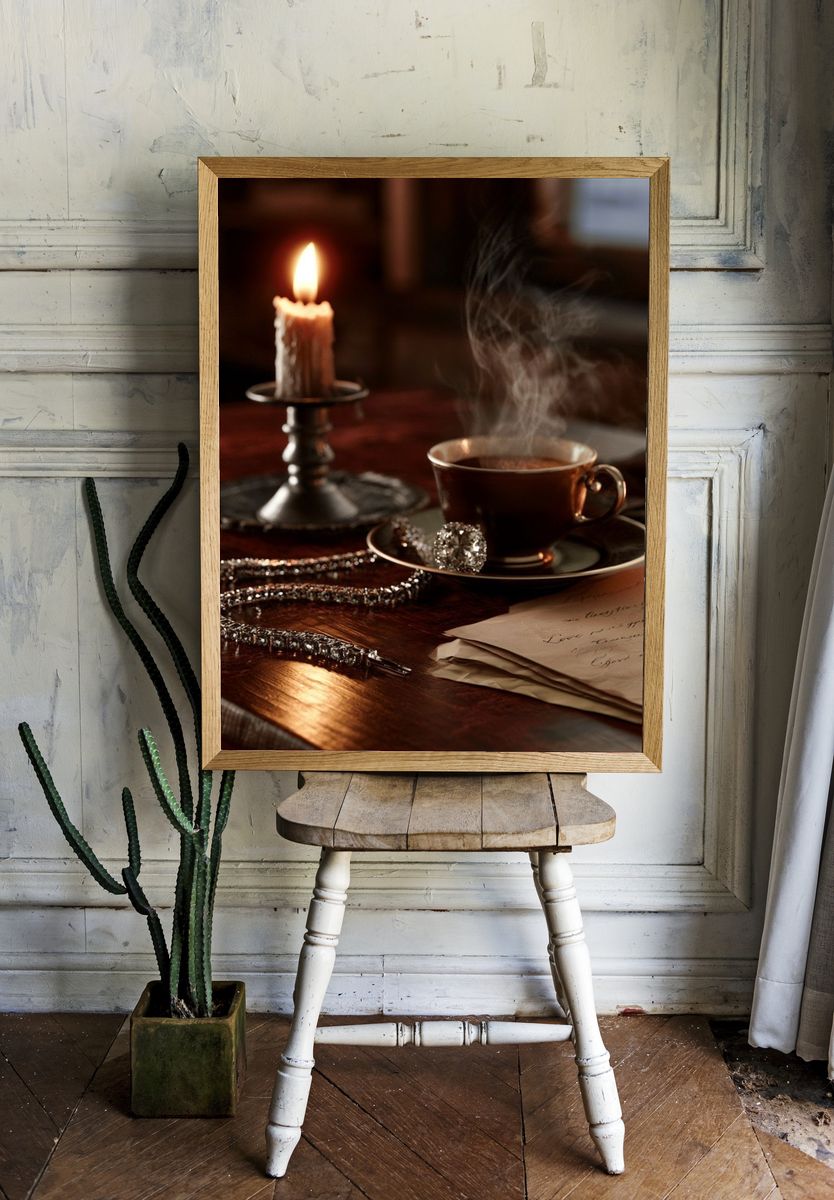 Candlelit Coffee Still Life Poster. — room view 1