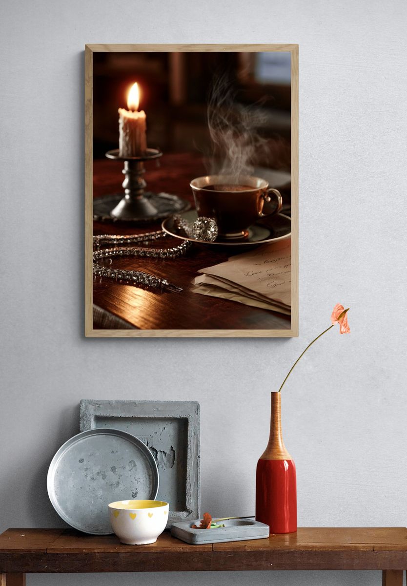 Candlelit Coffee Still Life Poster. — room view 3