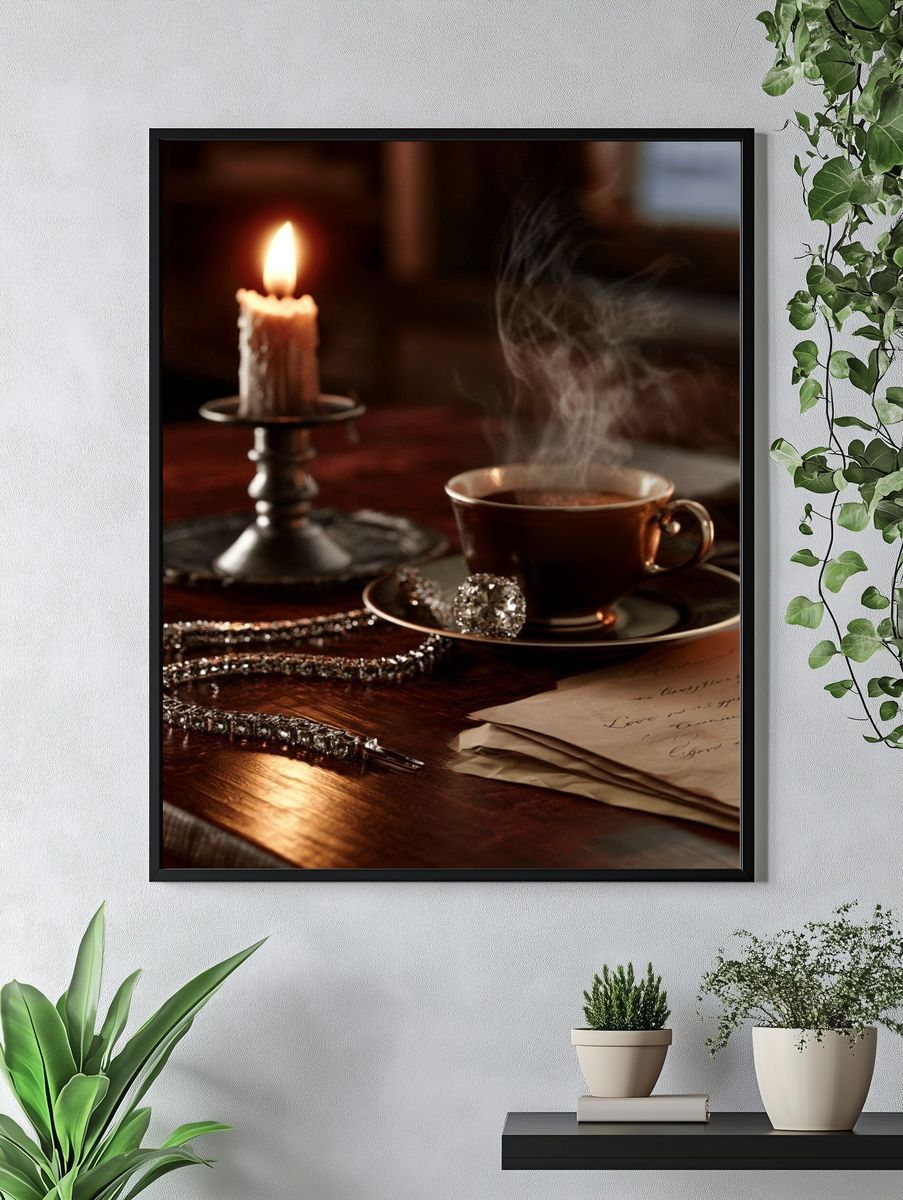 Candlelit Coffee Still Life Poster. — room view 4