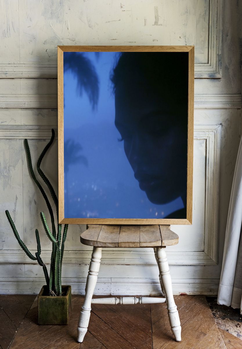 Blue Silhouette Portrait Print. — room view 1