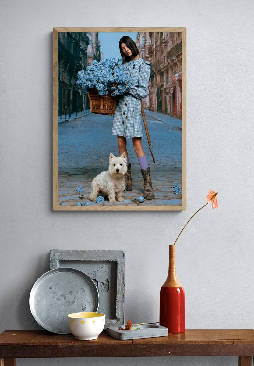 Blue Roses Street Portrait Print. — room view 3