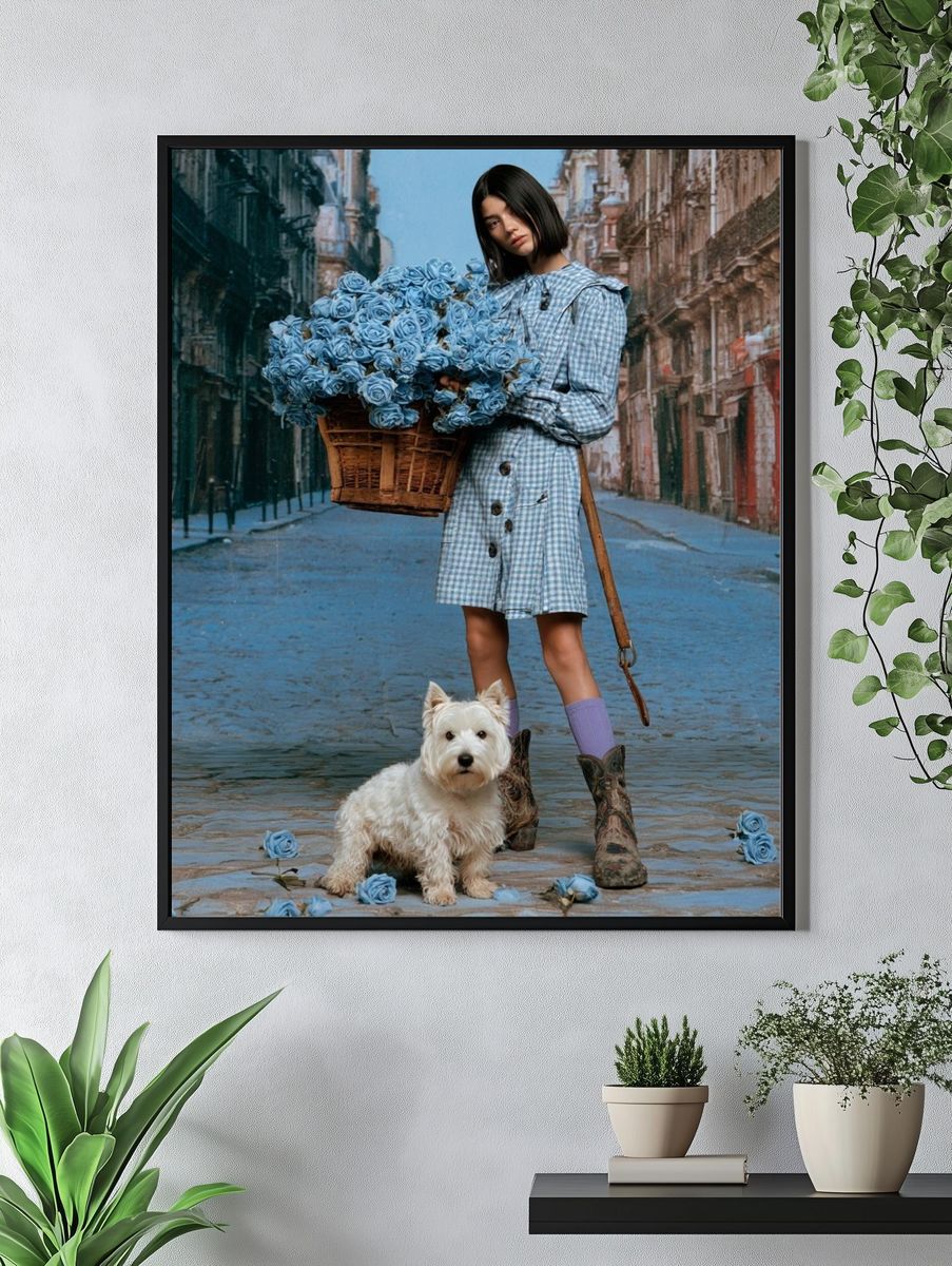 Blue Roses Street Portrait Print. — room view 4
