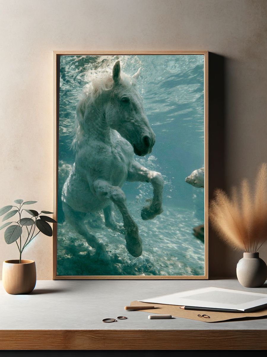 White Horse Underwater Photography Poster. — room view 2