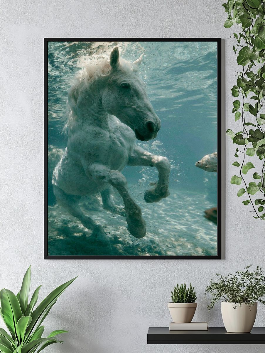 White Horse Underwater Photography Poster. — room view 4