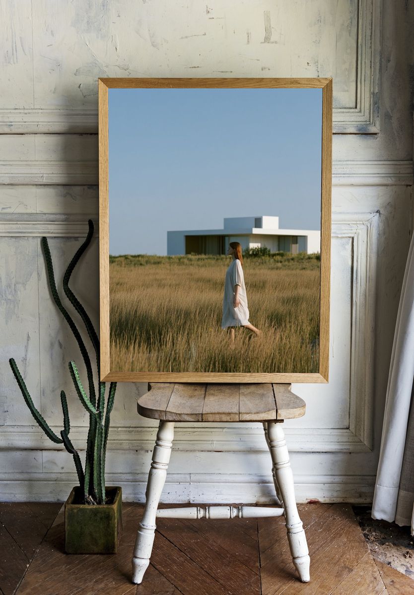 Coastal House in Grassland Photography Poster. — room view 1