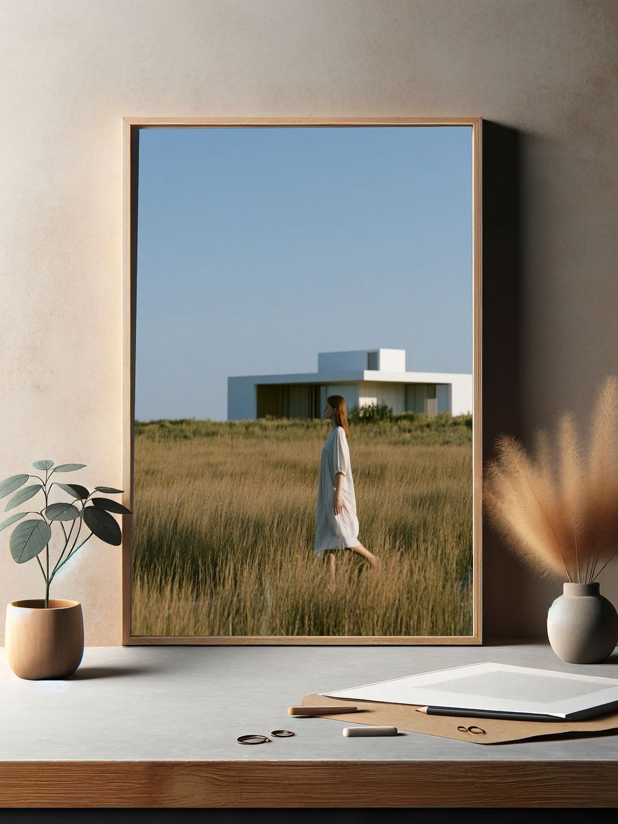 Coastal House in Grassland Photography Poster. — room view 2