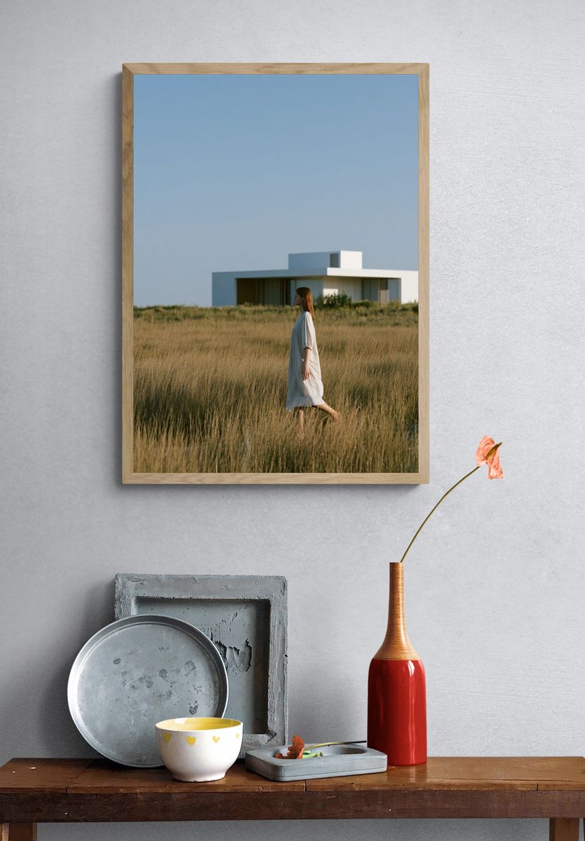 Coastal House in Grassland Photography Poster. — room view 3