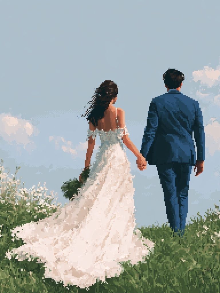Wedding Couple in Meadow Photography Poster. poster — photography art