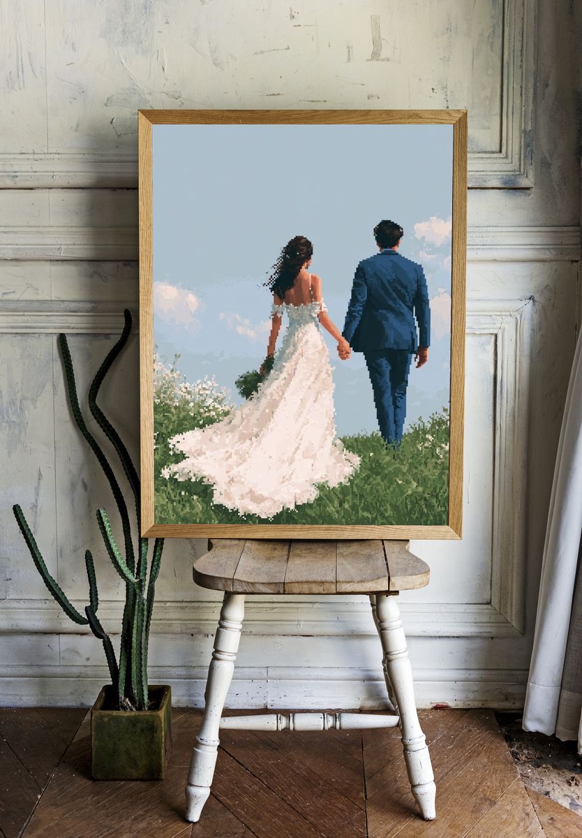 Wedding Couple in Meadow Photography Poster. room preview