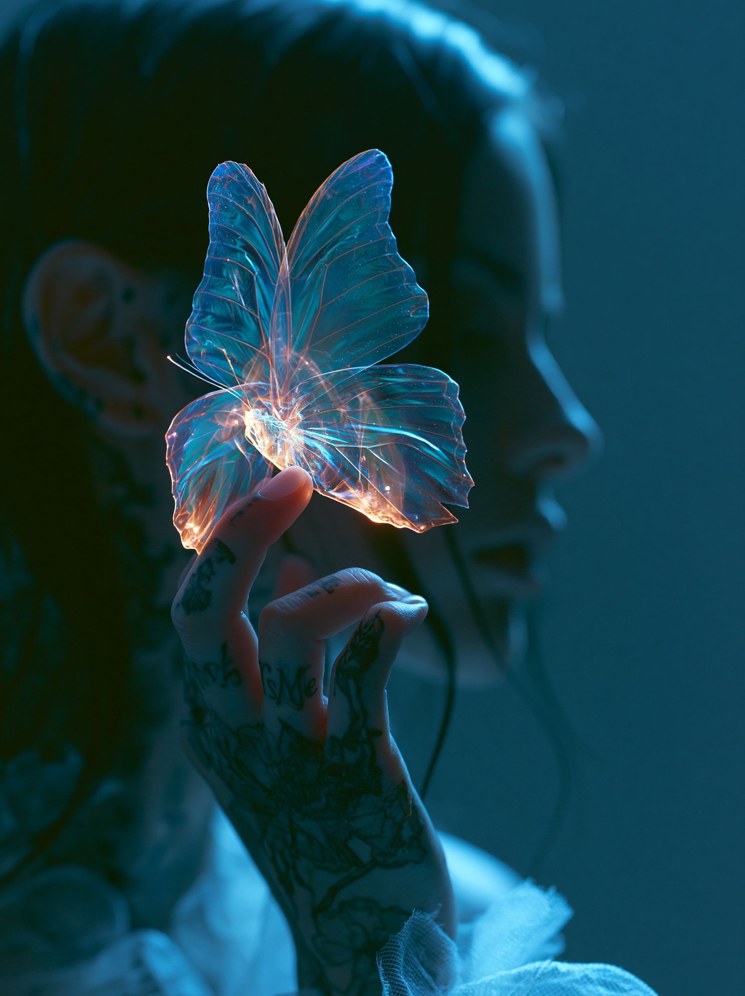 Glowing Butterfly Hand Photography Poster. poster detail