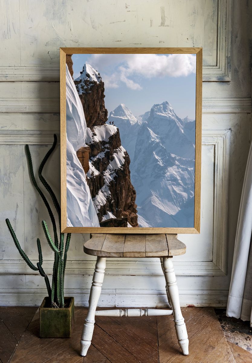 Snowy Alpine Cliffs Photography Poster. room preview