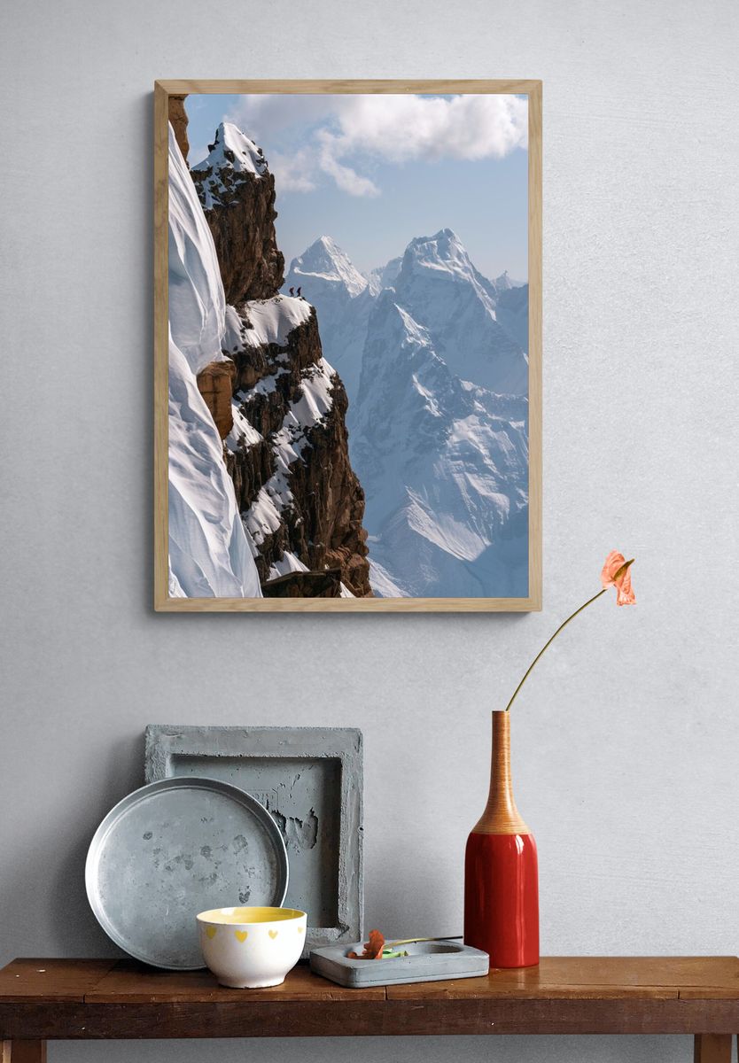 Snowy Alpine Cliffs Photography Poster. — room view 3