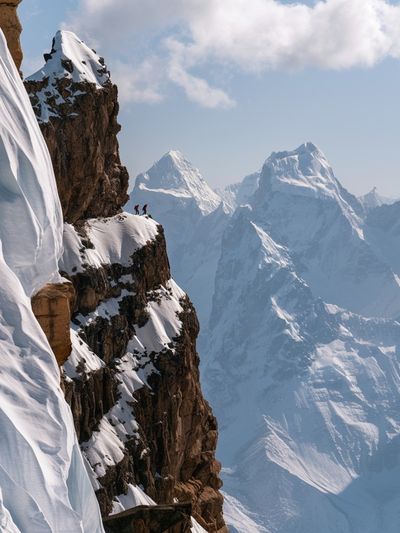 Snowy Alpine Cliffs Photography Poster. poster