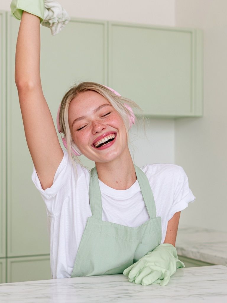 Joyful Kitchen Cleaning Photography Poster. poster — photography art