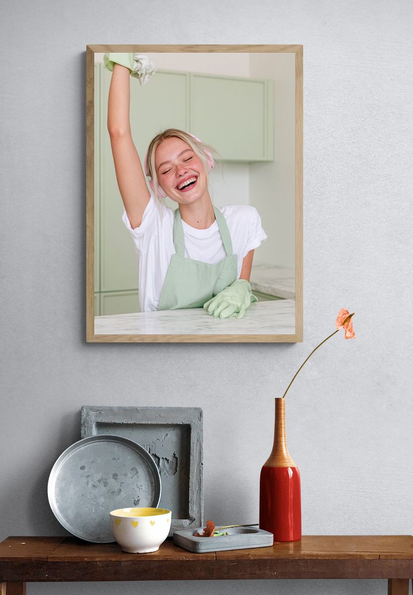 Joyful Kitchen Cleaning Photography Poster. — room view 3